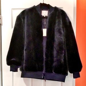 Tibi Navy Blue faux fur bomber jacket